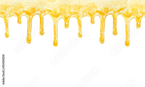 Sweet honey. Watercolor hand drawn illustration. Isolated, cut out clip art. Seamless border is suitable for prints, stickers, beekeeping product packaging design, spa treatments, cosmetics, cooking