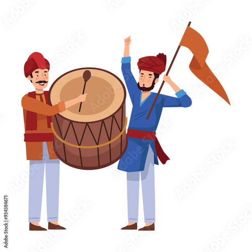 men beat drum for ganesh festival hindu
