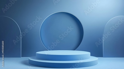 A blue stage with a blue circle in the middle