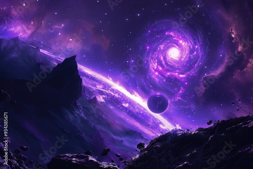 Purple Nebula and Distant Planet