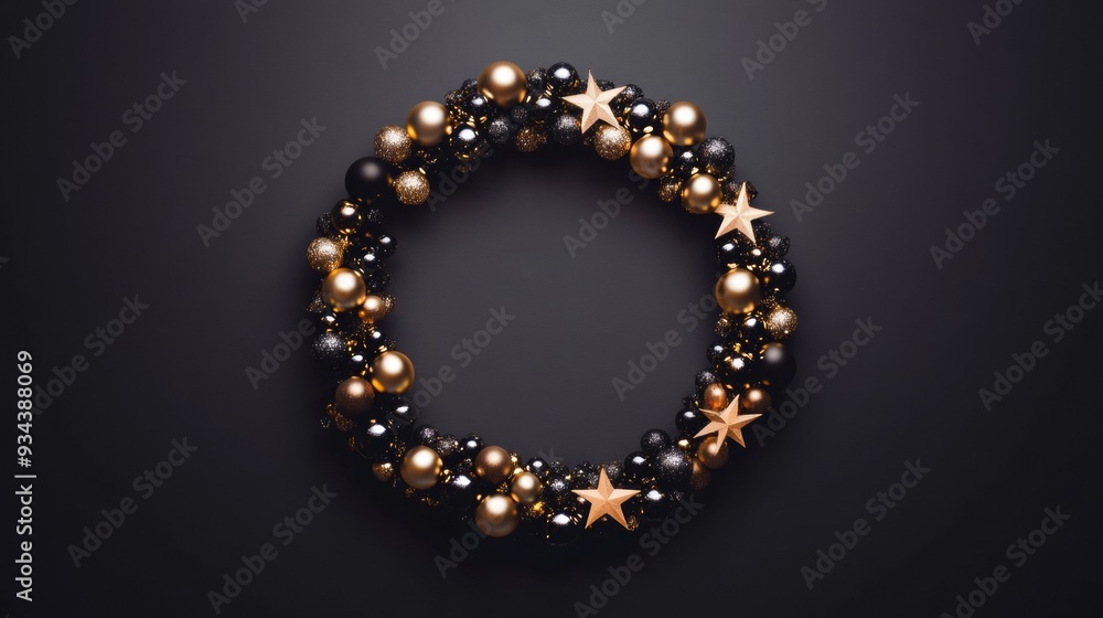 A wreath made of gold and black beads with stars on it A wreath made of gold and black beads with stars on it