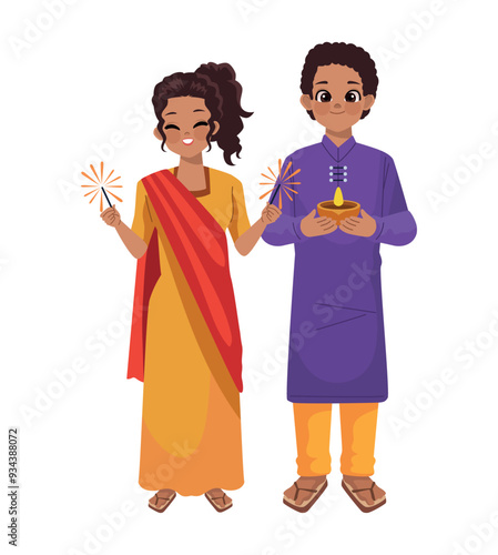 indian couple festival of diwali celebration