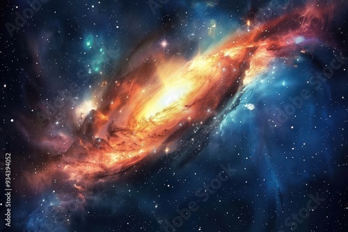 Glowing spiral galaxy with bright center and colorful swirling arms in deep space.
