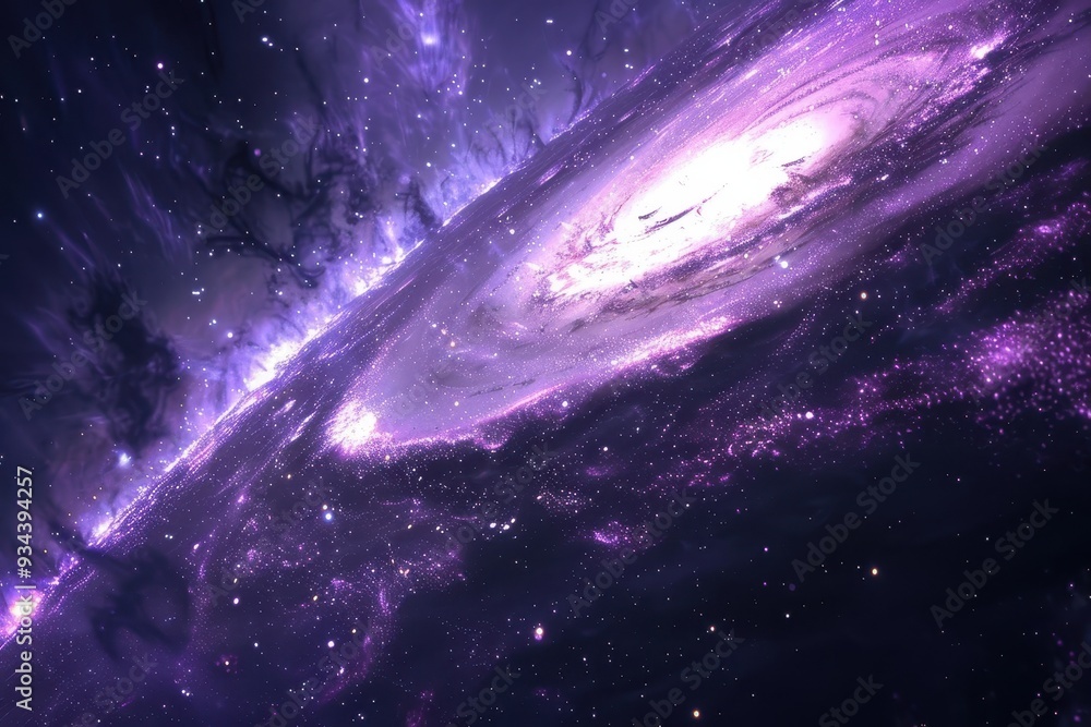 Majestic purple galaxy with glowing stars and swirling nebulae in deep space Majestic purple galaxy with glowing stars and swirling nebulae in deep space