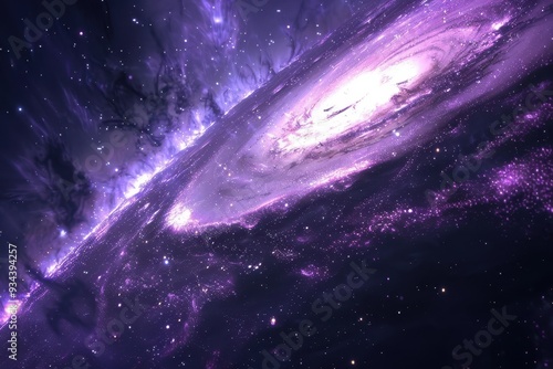 Majestic purple galaxy with glowing stars and swirling nebulae in deep space photo