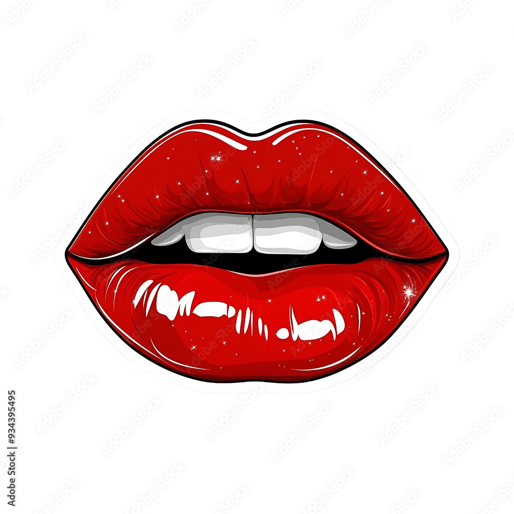 Glossy Red Lips Sticker isolated on transparent background Glossy Red Lips Sticker isolated on transparent background