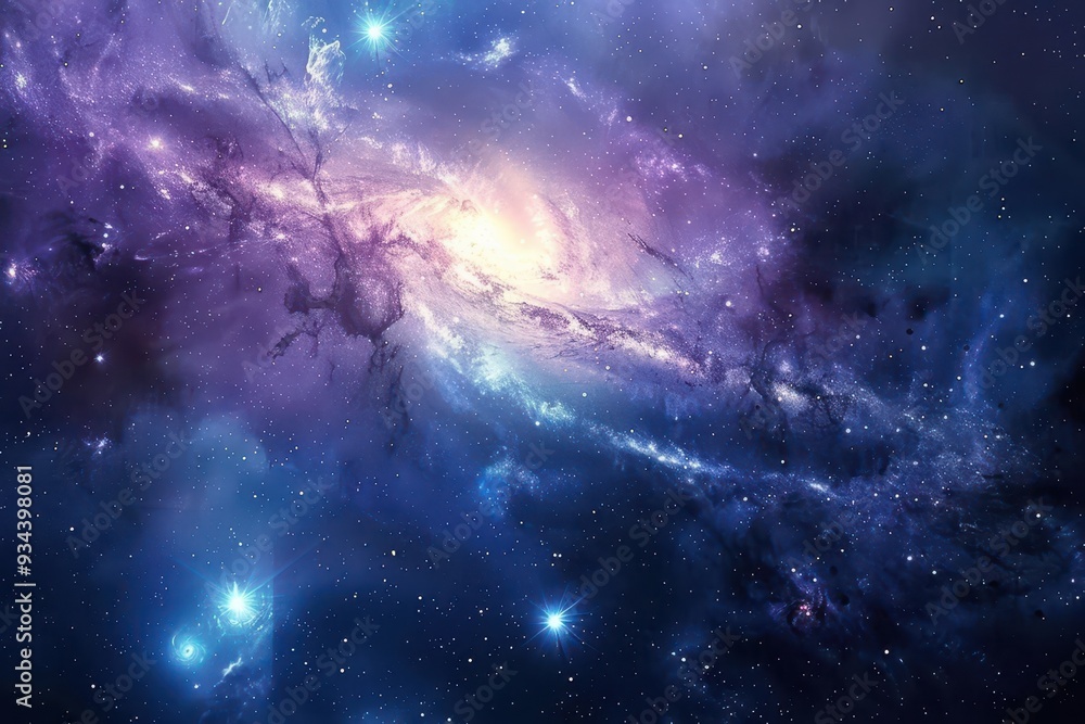Fototapeta premium Glowing Purple Galaxy with Stars and Nebulae