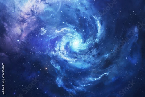 Blue and purple glowing spiral galaxy with stars in deep space