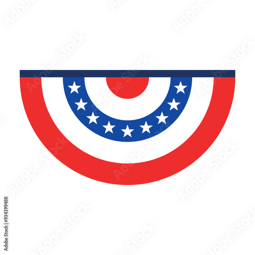 half circle bunting, rounded US Flag for American celebration, single vector element