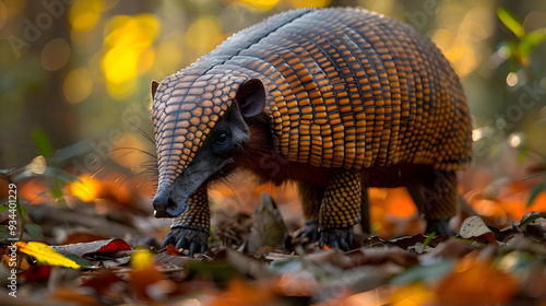 Amazon Giant Armadillo walking through the forest floor, its armored body and long claws visible