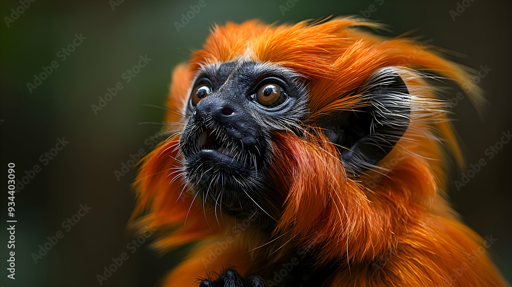 Amazon Golden Lion Tamarin face, its bright fur and curious eyes detailed Amazon Golden Lion Tamarin face, its bright fur and curious eyes detailed