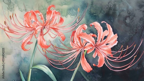 Watercolor depiction of spider lily