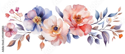 Fototapeta Naklejka Na Ścianę i Meble -  Watercolor floral illustration Handcrafted composition Large collection of watercolor elements for textile and wallpaper design as well as greeting card creation