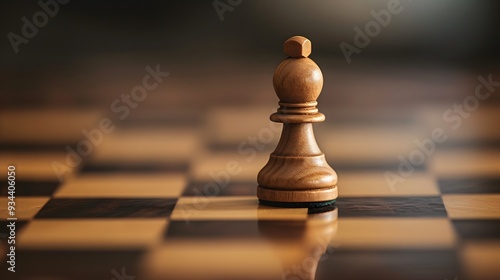 A single chess piece standing alone on a board AI generated illustration