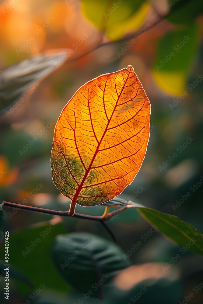 A single leaf on a backdrop of soft filtered sunlight showcasing the intricate patterns AI generated illustration A single leaf on a backdrop of soft filtered sunlight showcasing the intricate patterns AI generated illustration