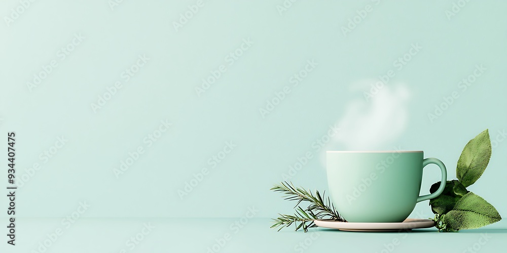 Green Tea Cup with Steam on Pastel Background Green Tea Cup with Steam on Pastel Background