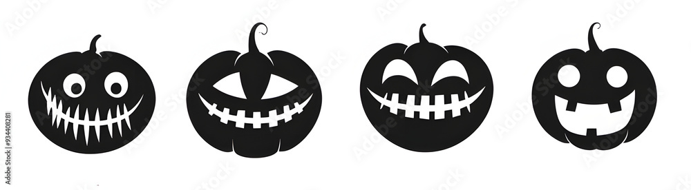 Obraz premium Illustration of various pumpkins with scary Halloween faces on white background