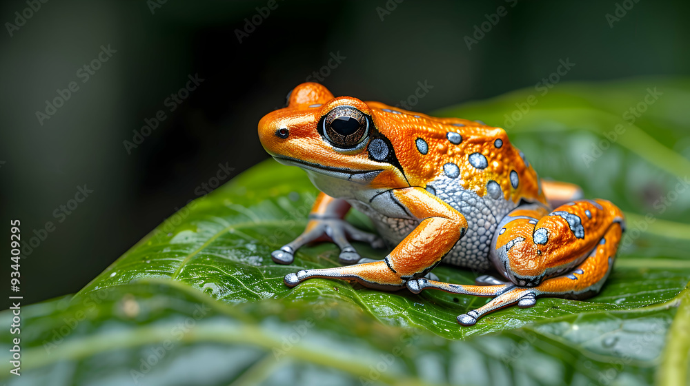 Amazon Horned Frog sitting on a bright green leaf, its vibrant colors standing out Amazon Horned Frog sitting on a bright green leaf, its vibrant colors standing out