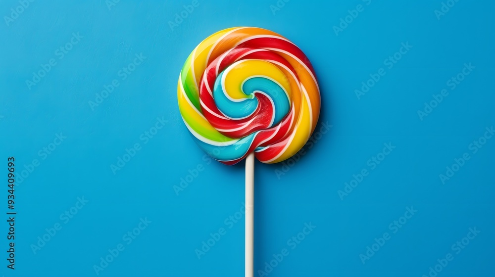 A single vibrant lollipop styled on a flat plain background AI generated illustration A single vibrant lollipop styled on a flat plain background AI generated illustration