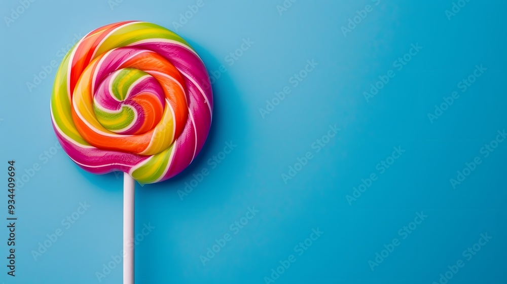 A single vibrant lollipop styled on a flat plain background AI generated illustration A single vibrant lollipop styled on a flat plain background AI generated illustration