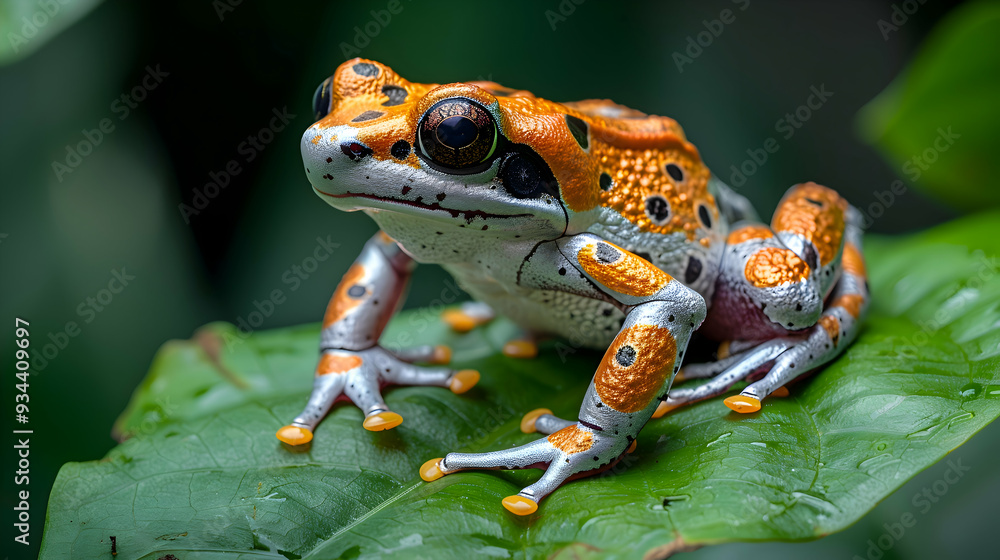 Amazon Horned Frog sitting on a bright green leaf, its vibrant colors standing out Amazon Horned Frog sitting on a bright green leaf, its vibrant colors standing out