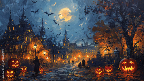 Oil painting of halloween night