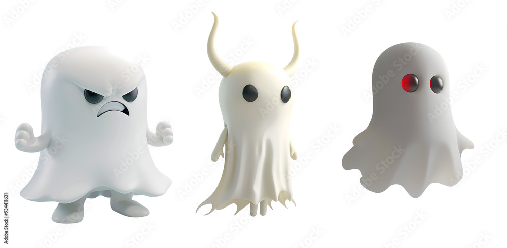 Set of Halloween Ghost Characters in 3D Cartoon Animation Style, Isolated on Transparent Background, PNG Set of Halloween Ghost Characters in 3D Cartoon Animation Style, Isolated on Transparent Background, PNG