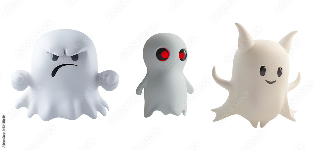 Animation Cartoon Style 3D Halloween Ghost Character Collection, Isolated on Transparent Background, PNG Animation Cartoon Style 3D Halloween Ghost Character Collection, Isolated on Transparent Background, PNG