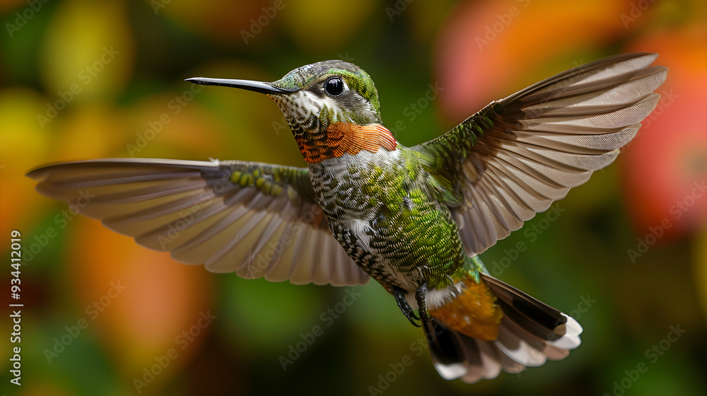 Fototapeta premium Amazon Hummingbird in mid-flight, its wings creating a blur of colors