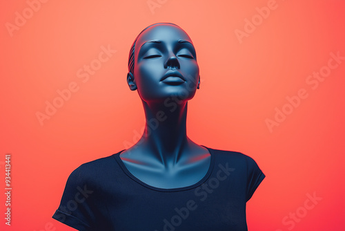 Bold Black T-Shirt Highlighted on Mannequin with Coral Background