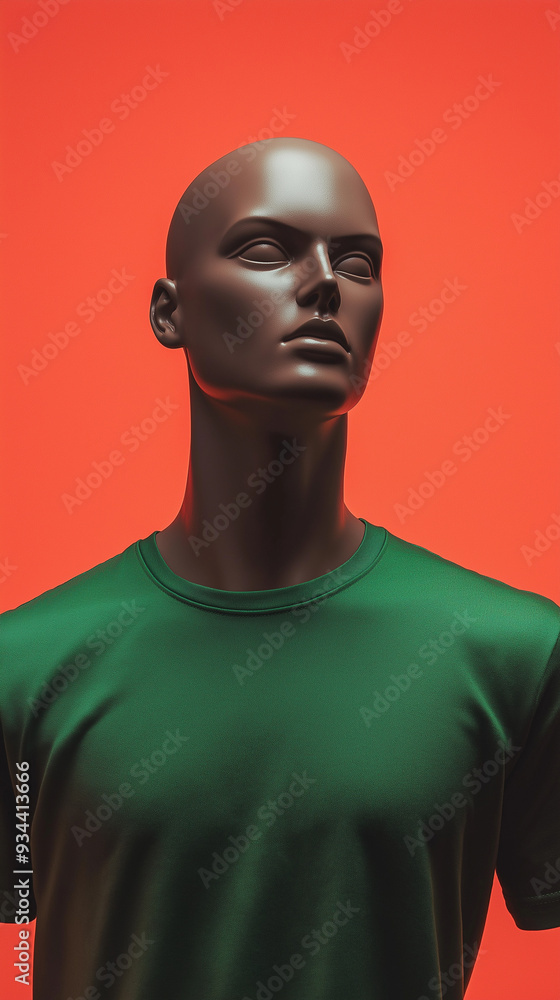 Mannequin in Green Tee Against Coral Canvas Mannequin in Green Tee Against Coral Canvas
