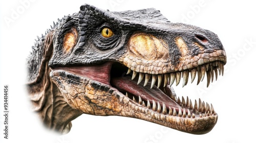 The popular predator dinosaur Tyrannosaurus rex from the Cretaceous period, isolated on white background.