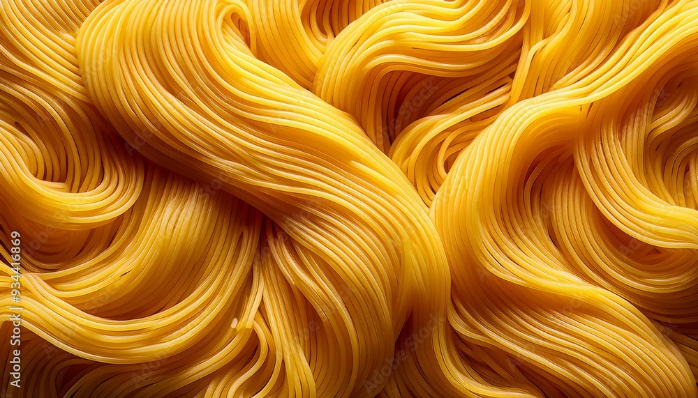 Abstract art of golden yellow color of wavy spaghetti noodles; food and beverages; Italian food; food photography Abstract art of golden yellow color of wavy spaghetti noodles; food and beverages; Italian food; food photography