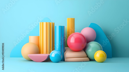 Modern 3D Composition with a Mix of Colorful Shapes photo