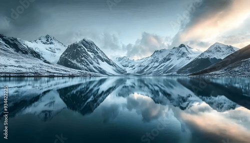 Wallpaper Mural Mountain Lake Reflecting Snowy Peaks,  Torontodigital.ca