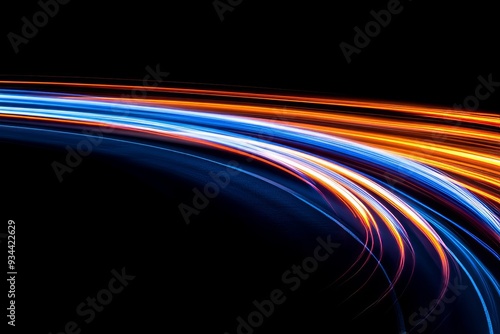 Motion light trails abstract in modern style. Futuristic, technological, neon lines going up, virtual reality.