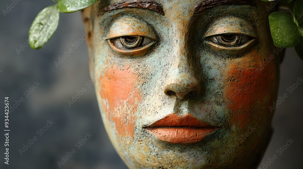 Artisan vase, sculpted facial expressions, textured earthenware, rustic charm, handcrafted pottery Artisan vase, sculpted facial expressions, textured earthenware, rustic charm, handcrafted pottery