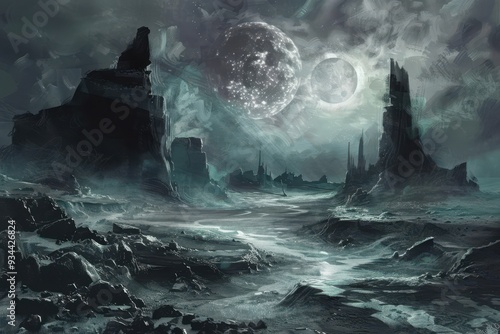 Alien Landscape Under a Double Moon
