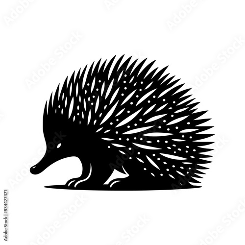 Echidna silhouette, vector black color silhouette