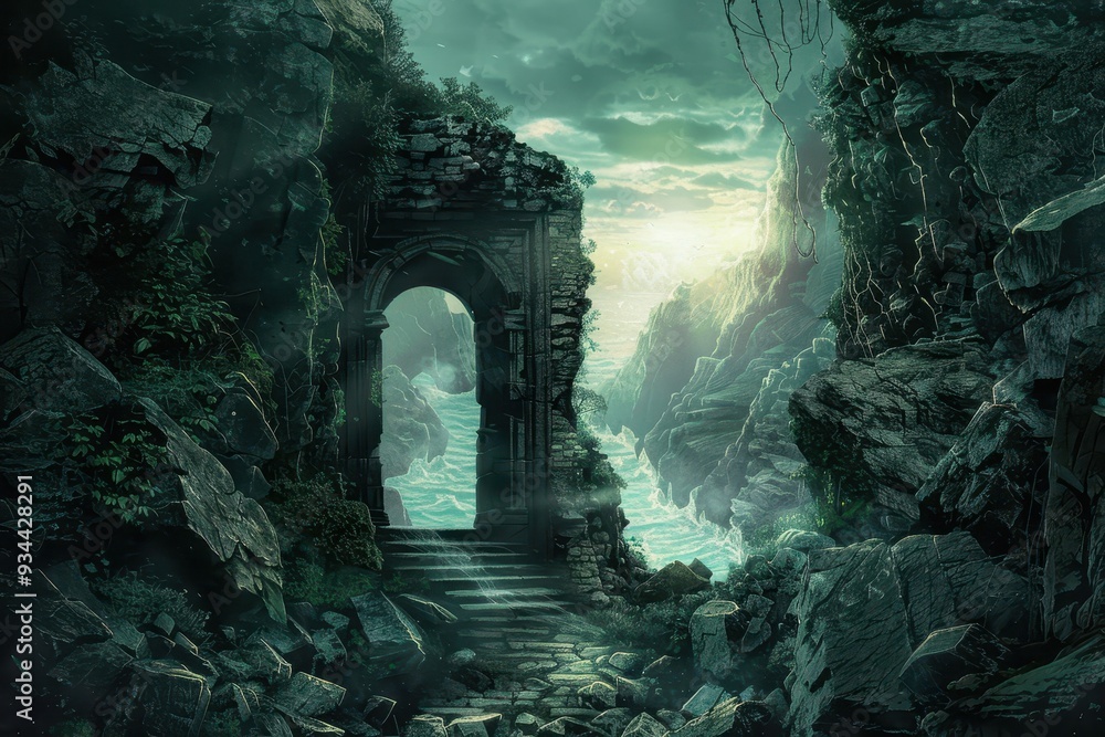 Ruined Archway Leading to a Sea of Mist Ruined Archway Leading to a Sea of Mist