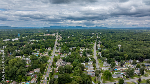 August 20 2024, Sunny afternoon summer aerial image of the area surrounding Fort Edward, NY, USA 