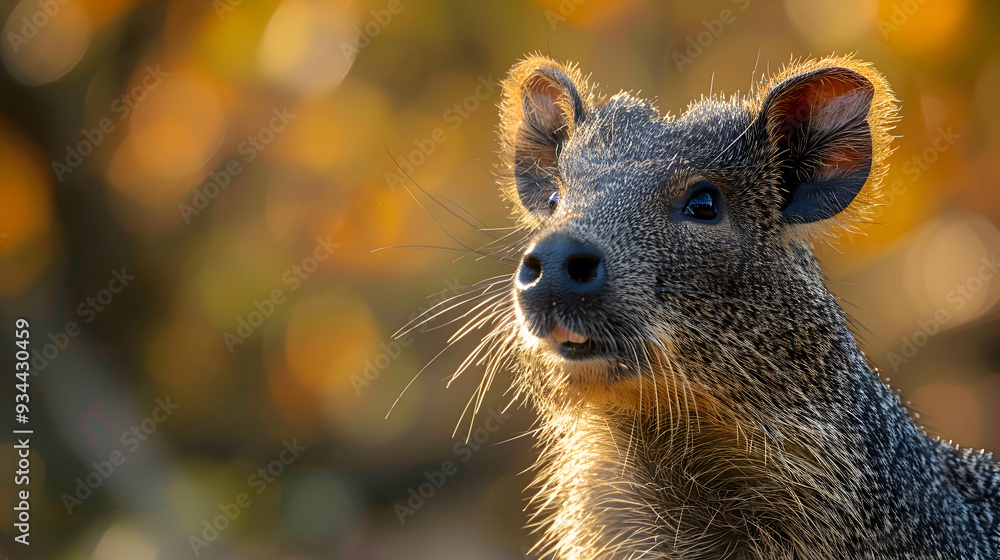 Naklejka premium Amazon Peccary face, its tusks and fur detailed with a soft focus background