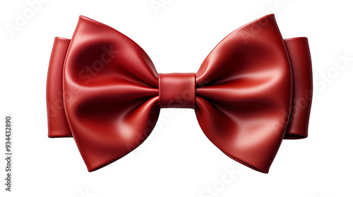 Red bow, isolated on transparent background.