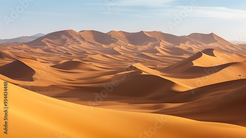 A vast barren desert with towering sand dunes  AI generated illustration photo