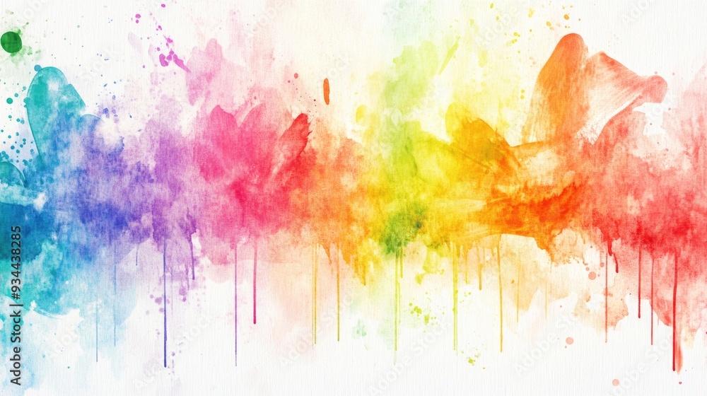 Fototapeta premium Watercolor Illustration Featuring Vibrant Modern Ink Artwork on a White Grunge Acrylic Background Conceptual Ink Design with Multicolored Acrylic Paint Brush Strokes Suitable for Backgrounds and P