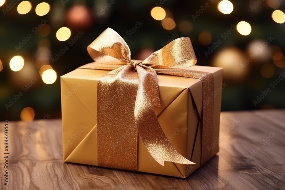 Santa claus with gift box in festive living room, by christmas tree, exuding holiday joy and cheer Santa claus with gift box in festive living room, by christmas tree, exuding holiday joy and cheer