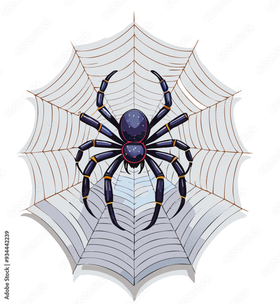 Obraz premium vector illustration of a creepy spider on a cobb web, halloween, spooky, scary, spider