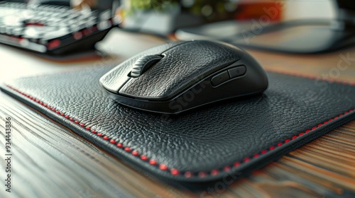 Mouse pad with ergonomic mouse. An ergonomic mouse pad along with a modern computer mouse, ideal for hours of work.