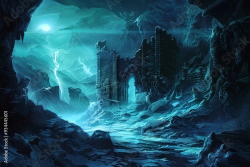 Frozen Ruins Under an Eerie Sky