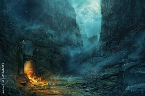 Mystic Gateway in a Dark Mountain Pass